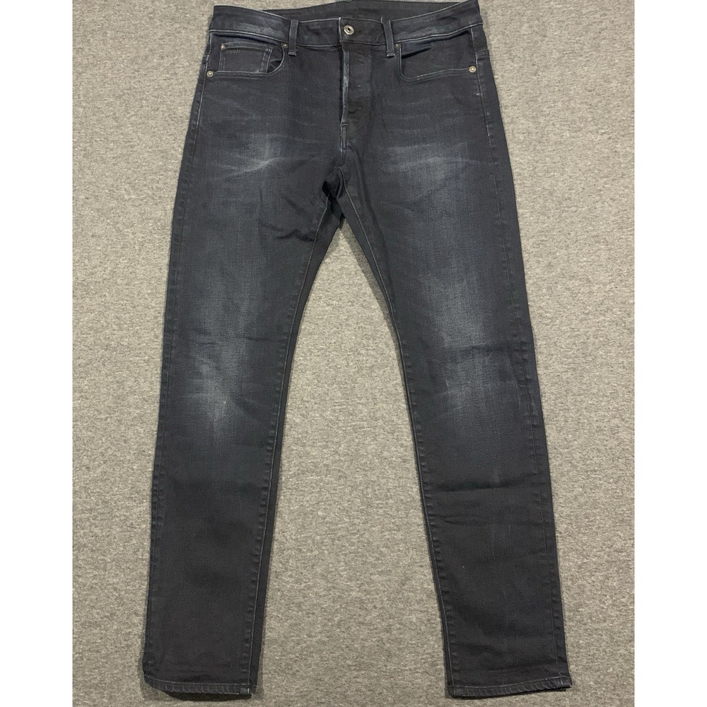 G-STAR Raw 3301 Slim Jeans Mens 32x30 Dark Wash Stretch Faded